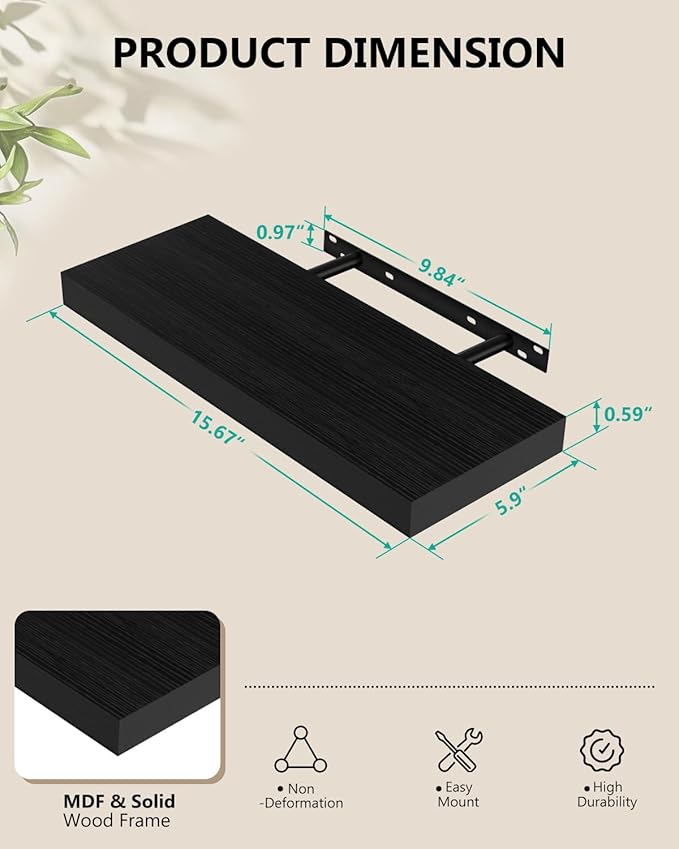 WALI Floating Shelves for Wall, 3 Tier Bathroom Storage Shelf Over Toilet, for Bedroom Bookshelf, Living Room Decor, Kitchen, Nursery, Laundry, Soundbar Floating Shelf Mount Under TV (CS103L), Black - Image 2