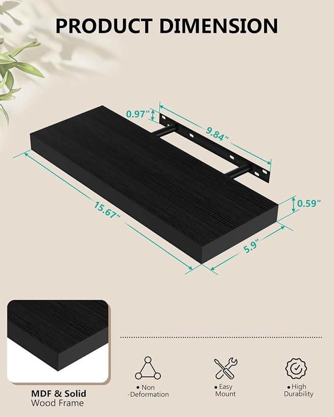 WALI Floating Shelves for Wall, 1 Tier Bathroom Storage Shelf Over Toilet, for Bedroom Bookshelf, Living Room Decor, Kitchen, Nursery, Laundry, Soundbar Floating Shelf Mount Under TV (CS101L), Black - Image 2