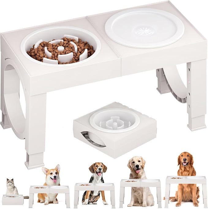 XIAZ Elevated Dog Bowls Large Breed Raised Dogs Bowl Stand Large/Medium Sized Dog Slow Feeder Dogs Bowls Food Water Stands 5 Heights Adjustable 9/11/12/14in Pet Feeder Dish Station by XiaZPet