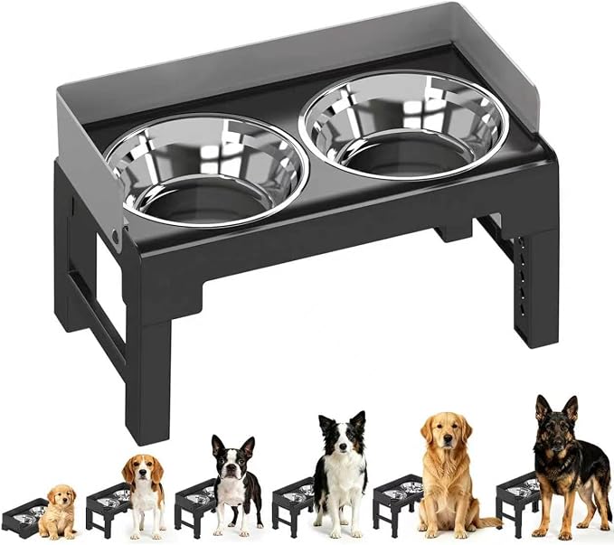 PAKEWAY Elevated Dog Bowls for Medium and Large Dogs, Spill Proof Tiltable Dog Feeder with 2 Stainless Steel Bowls, 6 Height Adjustable Raised Dog Bowl Stand by PAKEWAY