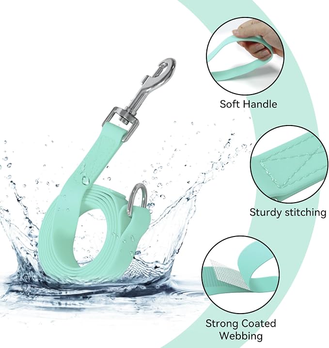 Waterproof Dog Leash, 5/6 FT Durable Odor-Proof Dog Leashes with Strong Metal Hooks Fits Small Medium or Large Dogs (Mint Green, 5FT - 3/4 inch Width) - Image 2