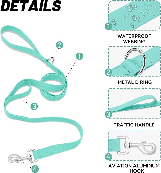 Waterproof Dog Leash with Double Handle, 6 FT Durable Odor-Proof Dog Leashes with Strong Aviation Aluminum Hooks Fits Small Medium or Large Dogs - Image 3