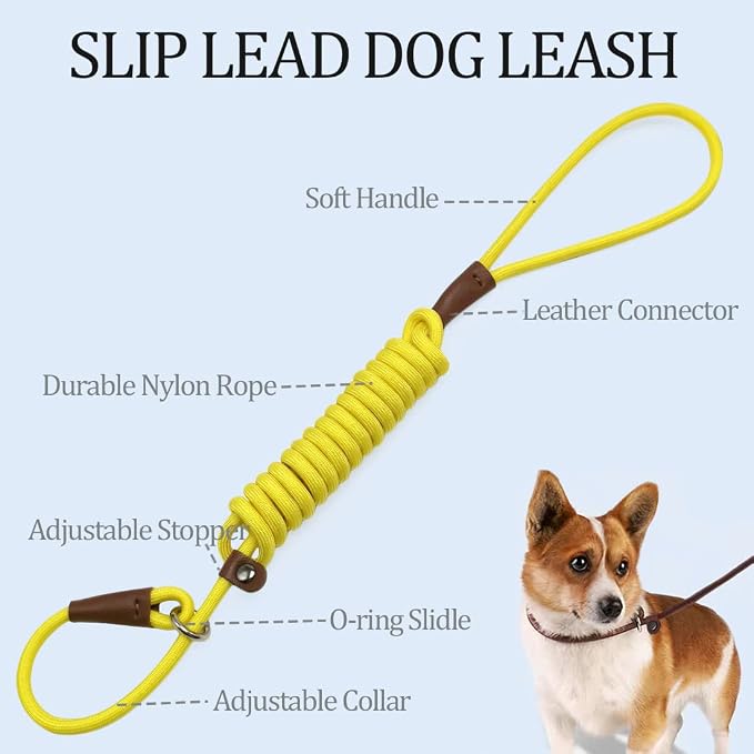MayPaw Slip Lead Control Leash for Dogs No Pull 7 FT Pet Slip Leash, 1/4 in | 13+ Colors Classic Dog Lead Rope Leashes for Small Medium Animals (7ft*1/4", Yellow) - Image 2