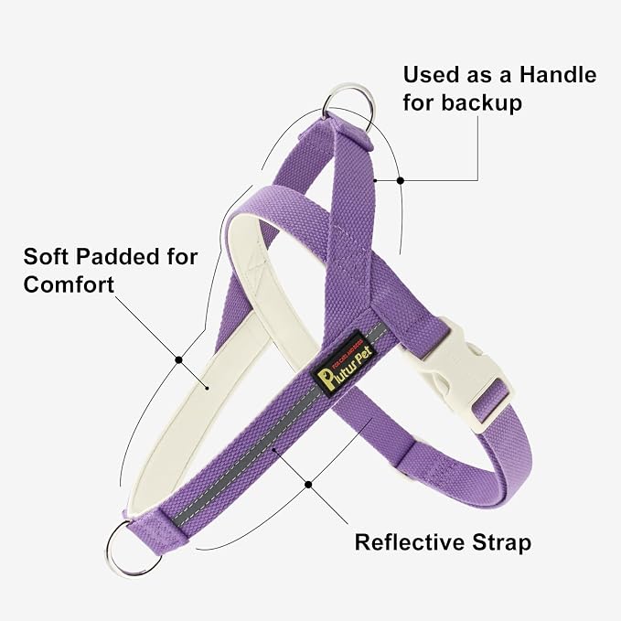 Plutus Pet Cotton Dog Harness and Leash Set, Reflective and Soft Padded, Quick Fit Vest Harness, for Small, Medium and Large Dogs, Medium Purple, L - Image 2