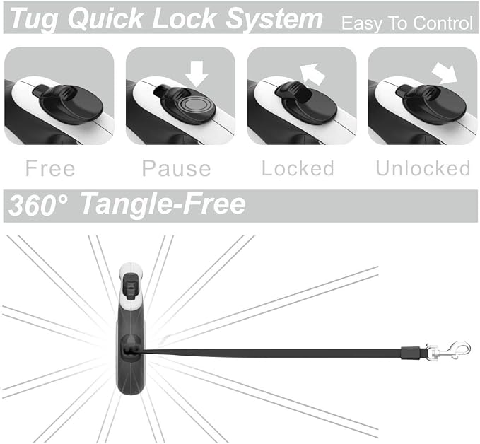 TUG Original Retractable Dog Leash, 16 ft (Small, White) | 360° Tangle-Free Retraction, 16 ft Tape, Quick Thumb Lock, Anti-Slip Handle, For Dogs Under 35 lbs - Image 5