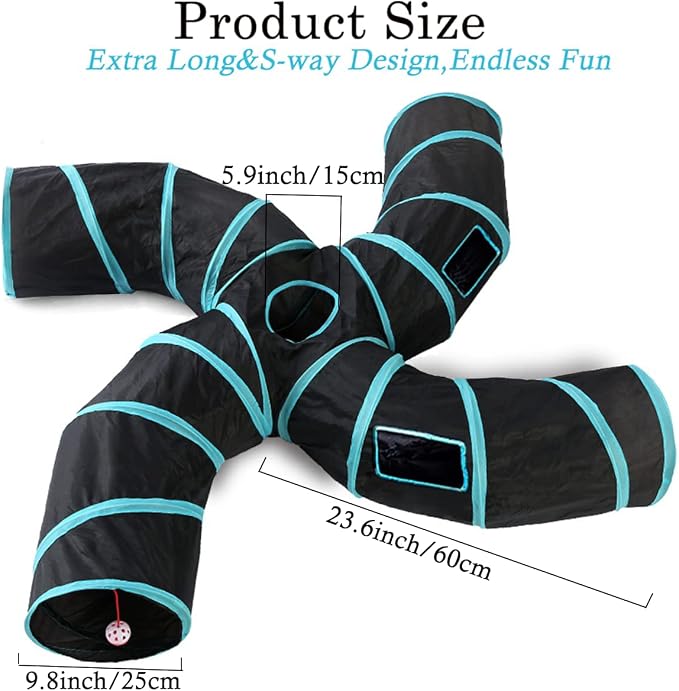 Upgraded Cat Tunnel Toy with 5 peek-a-Boo Windows, Large 4-Way Maze Tube | cat tunnels for indoor cats large,Collapsible Maze House Play Tube Interactive Toy for Cat Kitten Kitty Rabbit Black - Image 2