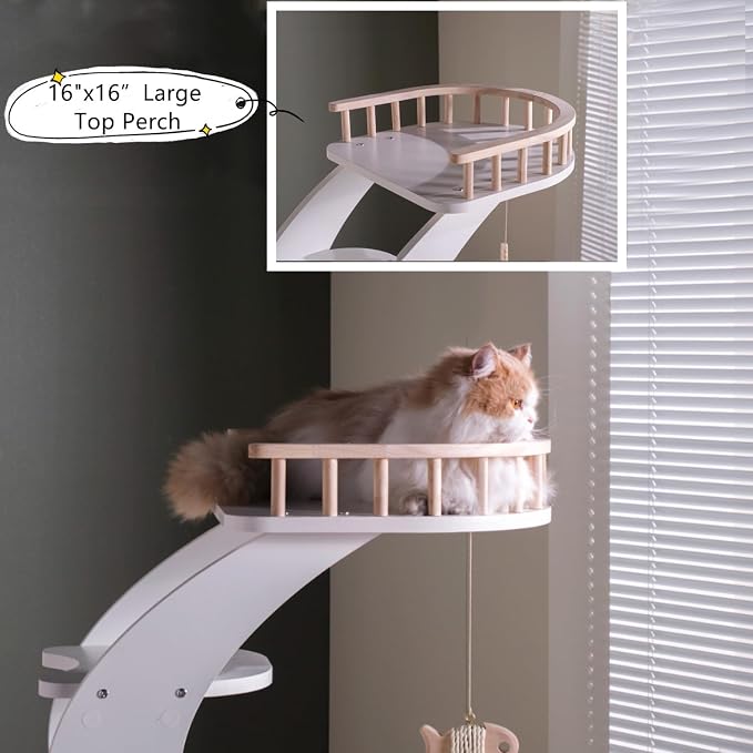 SHENGOCASE Modern Stylish 52.4 inches Tall Wooden Cat Tree Tower, Aesthetic Cat Condo Ladder with 5-Level Big Perch Platform Bed for Window Viewing Watching Large Cat Maine Coon - Image 3