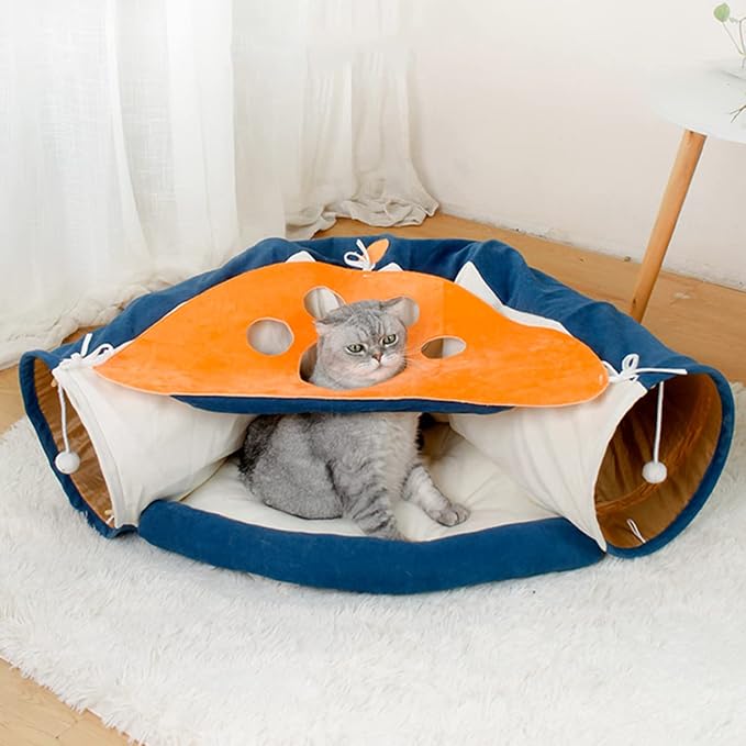 LEFTSTARER 2-in-1 Collapsible Cat Tunnel for Indoor Bed and Hideout - Pet Dog Rabbit Bunny Ferret Tunnel Tubes Toys with Removable Washable Mat, Tower Wheel Stuff by Unknown