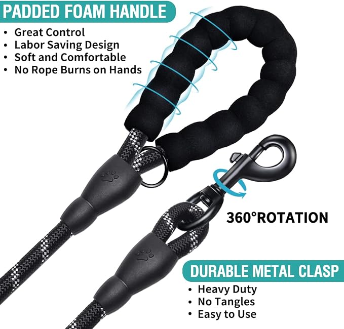 COOYOO 2 Pack Dog Leash 5 FT Heavy Duty - Comfortable Padded Handle - Reflective Dog Leash for Medium Large Dogs with Collapsible Pet Bowl - Image 5
