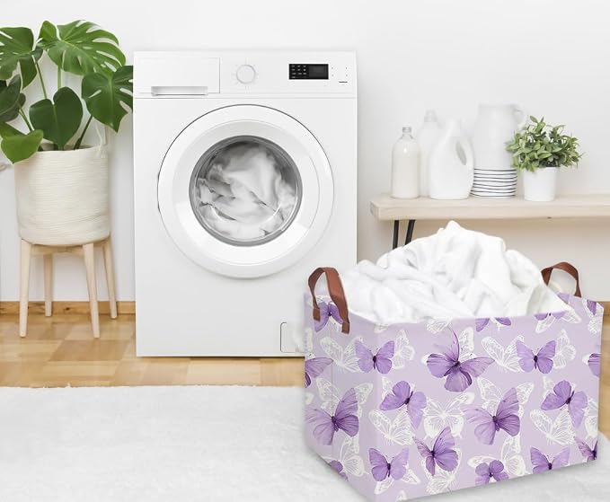 Sanjiaofeng Rectangular Kids Basket Butterfly Storage Bins,Girls Storage Basket with Handles.Clothers,Toys,Books,Kid's Gifts Bins. (Purple Butterfly) - Image 5