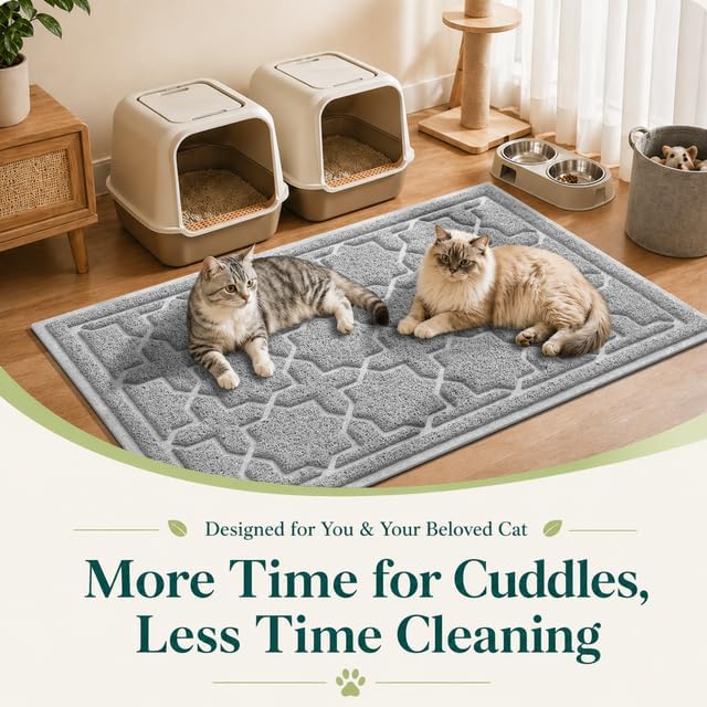Yimobra Cat Litter Mat, Easy Clean Trapping PVC Mat, 47" x 36", Waterproof Backing, Non Slip Bottom, Scatter Control Pad for Litter Box, Grey - Image 7