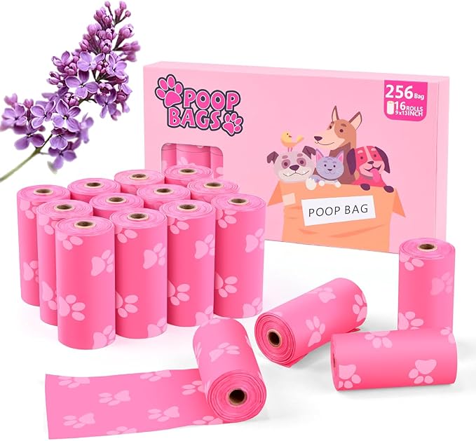 Poop Bags Rolls 256 Count - 9x13 Inches Pink Thickened Leakproof Lavender scent Poo Bags for Dogs, Eco-Friendly Pet Waste Bags for Walking,Travel,Home. by Unknown