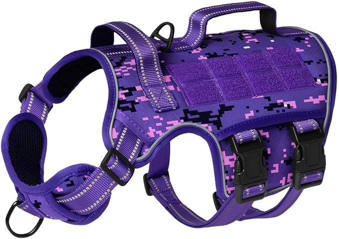 Dog Harness Medium Sized Dog, No Pull Dog Vest with Molle System | Tactical, Easy Control With Handle, Breathable Soft Padded, Adjustable, Reflective, No Choke for Walking, Purple Camo Medium - Image 8