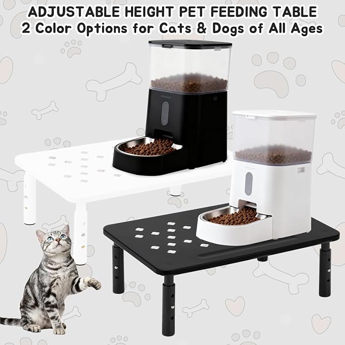2 Pack Elevated Cat Food Stand, Cat Feeder Stand for Pets, Black | Cat Feeding Station, Pet Food Stand for 4-6L Feeders, 3 Adjustable Heights, Non-Slip Metal Base, Storage Rack - Image 7