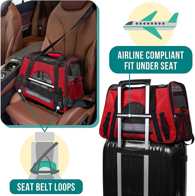 PetAmi Airline Approved Pet Carrier for Cats & Small Dogs, Small, Red | Soft Sided TSA Travel Bag, Sherpa Bed, Breathable Mesh Ventilation, Collapsible Bowl, Fits Under Seat, Up to 18 lbs - Image 6