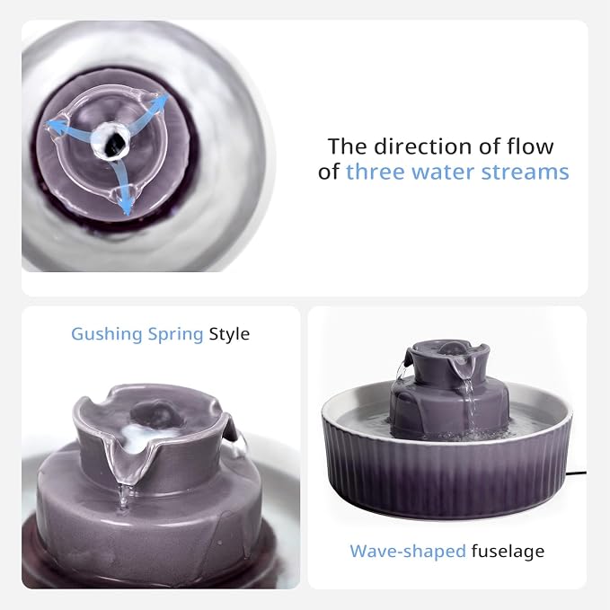 Ceramic Cat Water Fountain, 2.1L/71oz Cupcake Pet Water Fountain | Gradient Purple Automatic Pet Water Fountain For Cats & Dogs, Double Filtration, Easy To Clean, 360° Circulating Water Design - Image 5