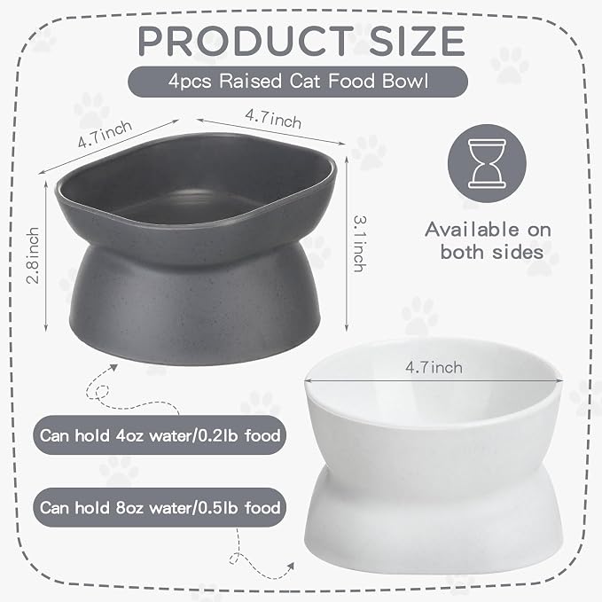 4 Pieces Plastic Tilted Elevated Cat Bowls Raised Cat Food Bowls Elevated Feeding Dish for Flat Faced Kitten Kitty Pets Supplies(White and Grey) - Image 2
