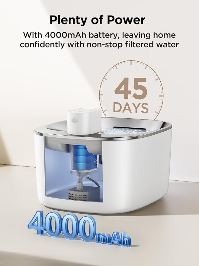 Wireless Cat Water Fountain with Sensor, 4000mAh Battery Operated, FEELNEEDY 4L/135 fl oz Pet Water Fountain for Cats and Dogs, Ultra Quiet Cat Drinking Fountain with 2 Filters (White YPD-C004P) - Image 6
