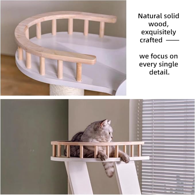 SHENGOCASE Modern Wooden Cat Tree Tower for Window Viewing Watching, 54.3 Inches Tall, 5-Level Large Perch Platform with Sisal Scratching Post, White - Image 3