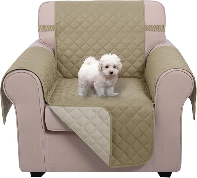 U-NICE HOME Reversible Recliner Chair Covers, Light Camel/Beige | 23''Armchair Cover for dogs Washable, Pet Friendly, Elastic Straps, Water Repellent, Diamond Quilted by U-NICEHOME