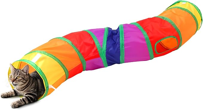 Pet Cat Tunnel, S-Shape Tunnels for Indoor Cats, Collapsible Pet Tunnel for Kitten, Puppy, Rabbit, 25cm-Wide Tunnels, Durable & Breathable, with Peek Hole Toy Ball by Tamiplay