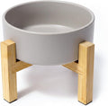 Elevated Ceramic Cat Bowl - Cat Food Bowl with Bamboo Stand - Raised Dog Dish for Puppies - Anti Vomiting, Stress Free - 13.5 oz / 400 ml - Grey by HCHLQLZ