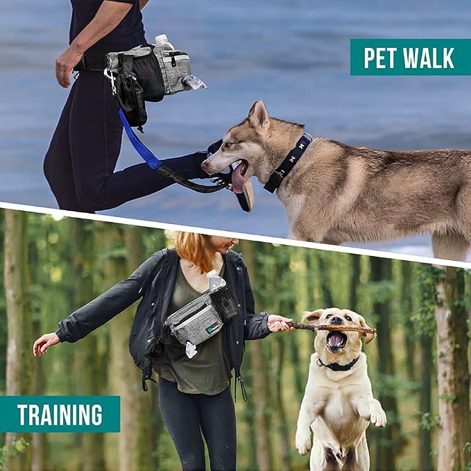 PetAmi Dog Fanny Pack, Treat Pouch for Dog Walking Training, Light Gray | Built in Poop Bag Dispenser, Water Bottle Holder, Collapsible Bowl, Pet Treat Waist Belt for Hiking Running Kibbles - Image 6