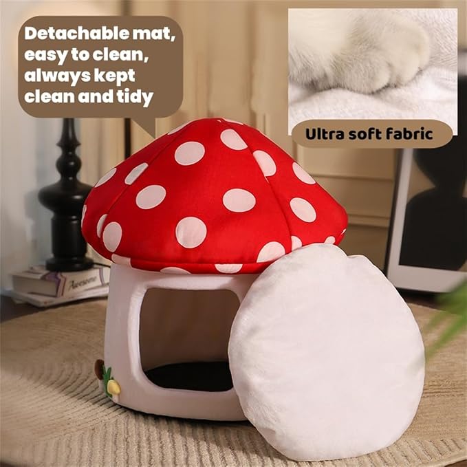 LYFJMUS Mushroom Cat Bed for Indoor Cats Mushroom Cow Shape Cat Cave Bed Cat Tent with Removable & Washable Cushion Pillow Cat House Bed for Cats Small Dogs ﻿ - Image 3