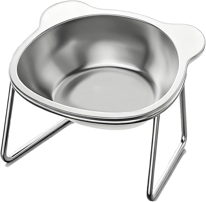 Elevated Cat Bowl, 5.9" Wide Raised Cat Dishes,15° Tilted | Stainless Steel Puppies Bowl,Whisker-Friendly,Food and Water Bowl,Anti-Vomiting,Neck Stress-Free Bowl Stands,Dishwasher Safe by Vinqki