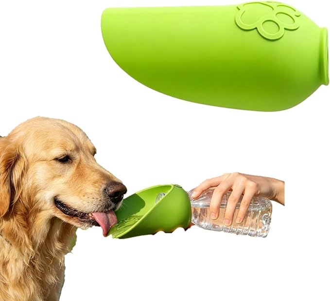 Silicone Portable Dog Water Bottle Adapter, Leakproof Foldable Leaf Pet Water Dispenser Cap, Practical Folding Drinking Bowl, Feed for Puppy Outdoor Walking Camping for Standard Water Bottles (Green) by Unknown
