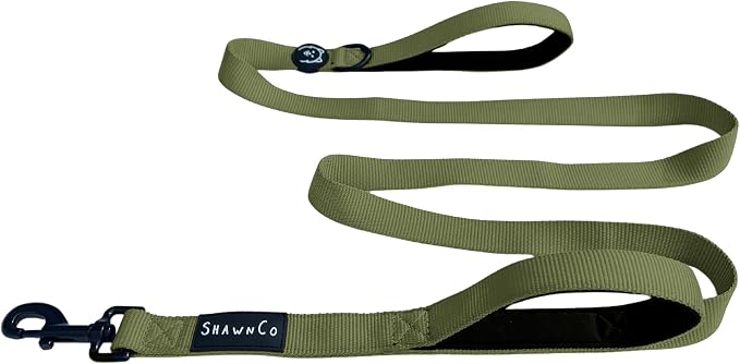 ShawnCo Dream Walk Dog Leash (Olive Green,M/L 6FT w/ 2 Handles) | Soft Neoprene Handle, Premium, Durable, Nylon Pet Leash for Small, Medium and Large Dogs, For Everyday Walks and Training by SHAWNCO