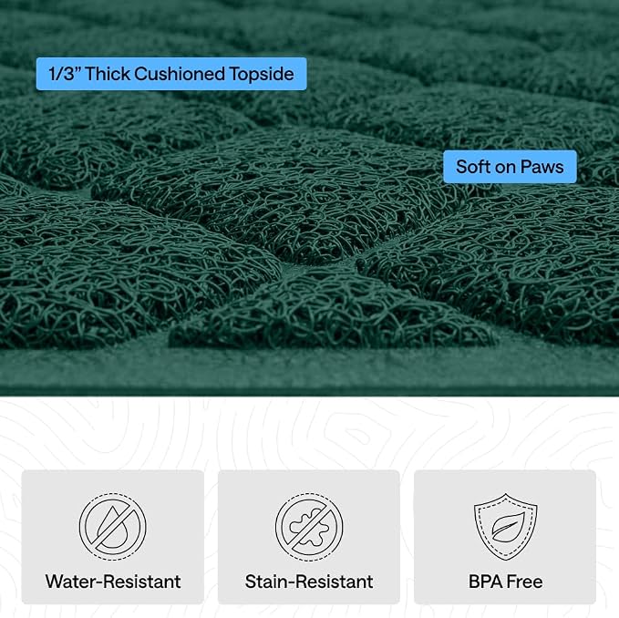 GORILLA GRIP Cat Litter Box Mat, 35x23, Cushioned Coil Mesh Litter Trapping Mats, Scatter Control Supplies for Less Mess, Phthalate Free, Ultra Deep Catch Grooves, Rinse or Vacuum to Clean, Dark Green - Image 5