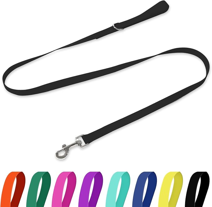 Waterproof Dog Leash, 5/6 FT Durable Odor-Proof Dog Leashes with Strong Metal Hooks Fits Small Medium or Large Dogs (Black, 6FT - 1 inch Width) by KiddingPets