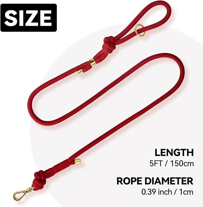 5FT Dog Leash Puppy Cat Rope Lead for Small Medium Large Dogs | Burgundy Red,with Anti-tangle Swivel Clip, Comfortable Grip Handle,Ideal for Daily Walks and Training - Image 2