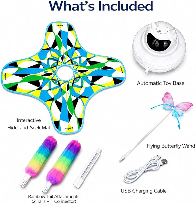 Interactive Cat Toy for Indoor Cats, Rechargeable 3-in-1 Hide & Seek Toy | Touch Activated, Spinning Butterfly, Plush Tail, Ultra Quiet, Rechargeable, Non Slip Base, Self Play for Adult Cats & Kittens - Image 8