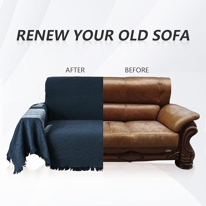 MYSKY HOME Sofa Covers & Slipcovers for 2 Cushion Couch, Sectional Sofa Couch Covers for Dogs, Throw Cover for Living Room - X-Large: 71" x 118", Navy Blue - Image 9