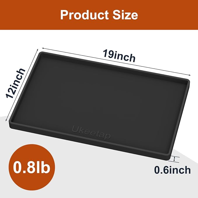 19" x 12" Extra Thick Silicone Mat Waterproof with Raised Edge, Black | BPA-Free Non-Slip Dog & Cat Food Mat, Feeding Mat for Food and Water Bowls, Spill Proof Mat to Protect Floors - Image 7
