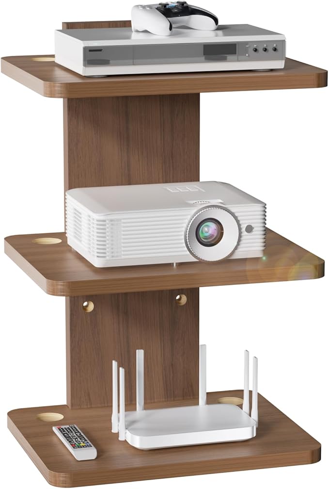 WALI Floating TV Shelf, 3 Tier Projector Shelf for DVD Players, Routers, Game Consoles, Cable Boxes, Living Room Decor Accessories, Wall Mount Shelves Holds Up to 22lbs (CS303N), 3-Shelf, Walnut Brown by WALI