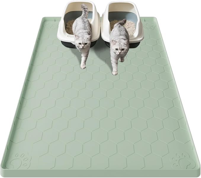 Cat Mat for Litter Box, 40" X 28" Large Silicone Cat Litter Trapping Mat | Waterproof Cat Litter Mat, Soft on Kitty Paws, Urine-Proof, Non-Slip Kitty Scratch Pad for Floor(Green) by Pawinner