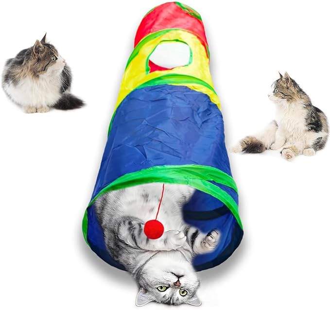Cat Tunnel Tube Toys，Tunnels for Indoor Cats, 2 Way Foldable | Interactive Pet Crinkle Pop Up Tunnel with Balls Peek Hole Hideaway for Rabbits, Kittens, Ferrets, Puppy Playing & Exploring by Deofun