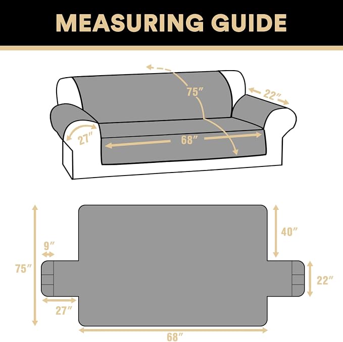 PrinceDeco 100% Waterproof Couch Cover for 3 Cushion Couch Sofa Pet Friendly Non-Slip Couch Cover for Dogs Washable Water Resistant Furniture Protector with Elastic Straps(Sofa 68", Grey) - Image 6