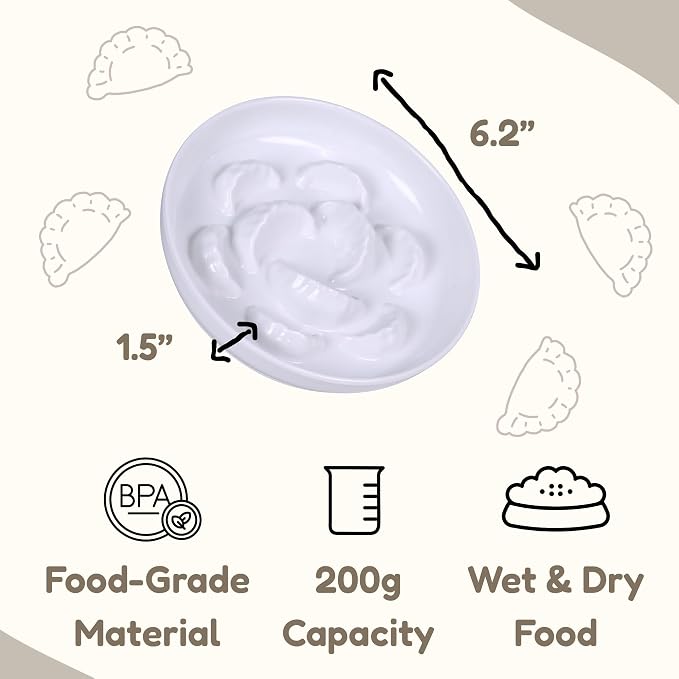Melamine Cat Slow Feeder Bowl for Dry & Wet Food - Unbreakable Cat Food Plates for Slow Eating - Cute Puzzle Feeder - Whisker Friendly & Dishwasher Safe & Non SlipDesign - （White, 6.3" W*1.7H） - Image 8