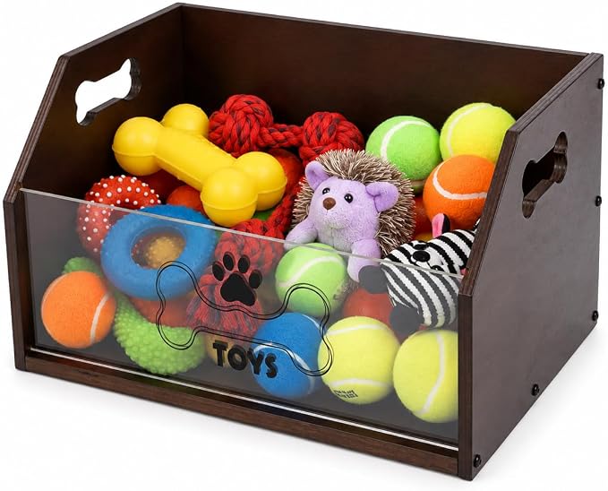 Pethiy Dog Toy Box,Wooden Pet Toy Storage Box, Pet Toy Organizer Basket | Toy bin for dogs large Dog Toy organizer pet toy storage for Collars and Pet Supplies,Living Room by Pethiy
