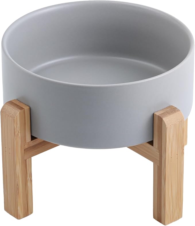 Grey Raised/Elevated Ceramic Dog Bowl for Small Medium Sized Breeds,Dog Food Water Bowl with Stand,6 in Non Slip Heavy Pet Feeding Dish 3.6 Cups/ 850 ml /28 OZ by DJJJOOYSCeramicDogBowl