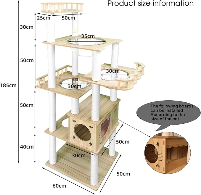 Yinanroa 73-Inch Cat Tower for Multiple Cats, Cat Tower for Large Cats, Slim, Stable, Freestanding, Popular,Prevents Cats from Falling, Space Saving, Wooden Cat Tree. 20lb (8782) - Image 2