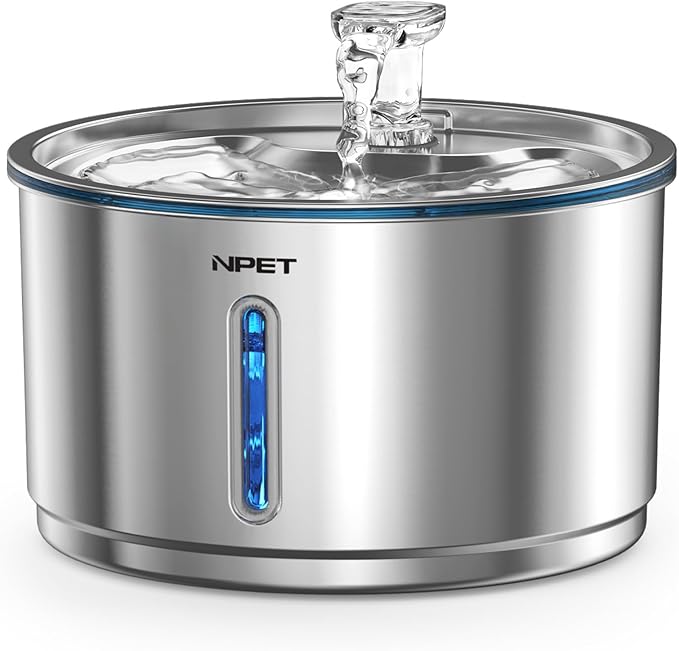 NPET Cat Water Fountain Stainless Steel 1Gallon/135oz WF210Plus | Automatic Pet Drinking Fountain, Dog Water Dispenser Bowl, Water Level Window, For Cats Indoor by NPET
