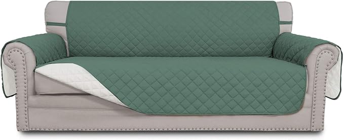 Easy-Going Reversible Couch Cover, 3 Cushion Sofa, Large, Cyan/Ivory | Machine Washable Slipcover For Dogs, Water Resistant Furniture Mat For Living Room, Non-Slip Sofa Cover, Pet Friendly by Easy-Going