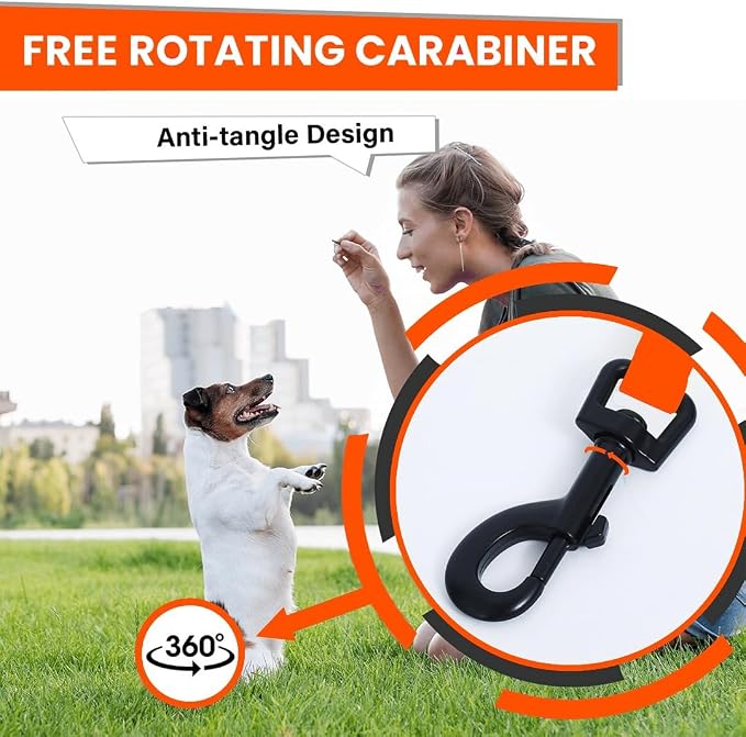 Waterproof Long Line Dog Leash, Padded Handle, 30 ft, Orange | Soft PVC-coated webbing with 360° swivel carabiner for swimming, tracking and rainy walks - Image 3