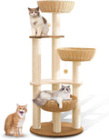 52" Modern Cat Tree Tower for Large Cats, 3Cat Nests Manual Hand Woven Multilevel Huge Paws Pals Cat Tree, Wood Cat Tower, Cat Scratching Tree, Cat Condo, Cat Lover Gift by Hiyong