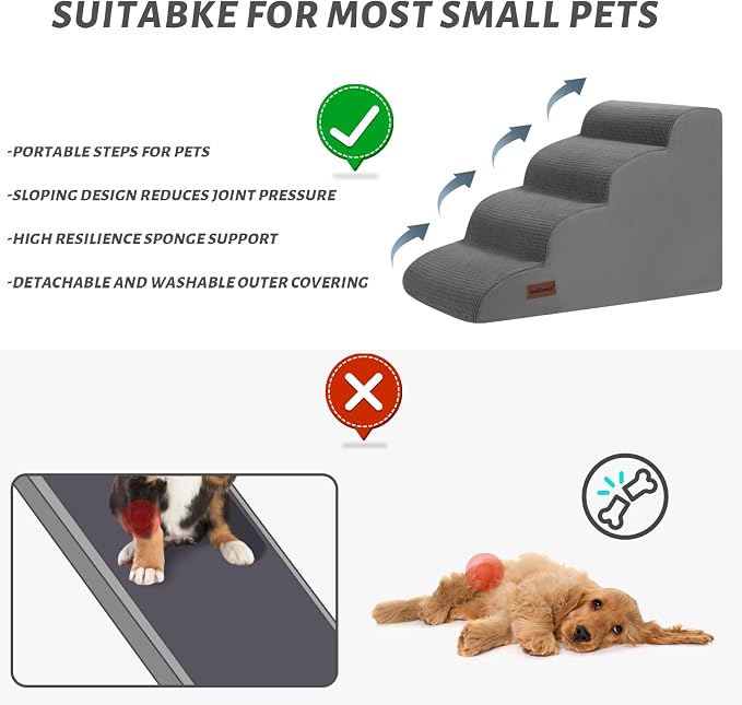 Aodisman Dog Steps for Bed or Couch,4-Step Pet Stairs Ramp for Small Dogs | 17.4" H Indoor Non-Slip Dog Stairs Help Senior Dogs,Short-Legged Breeds,Puppies and Cats to Reach Beds and Chairs,Grey - Image 7